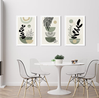 Sage green boho print set of 3. Mid century modern neutral wall art. Bohemian above bed gallery wall art, Boho Wall Art, Green Wall Prints - Mid century modern art