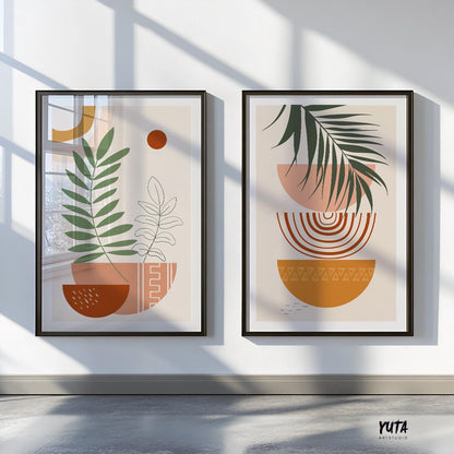 Boho Abstract Wall Art Prints, Boho Beige boho wall decor – abstract botanical art prints for cozy and eclectic interior design.