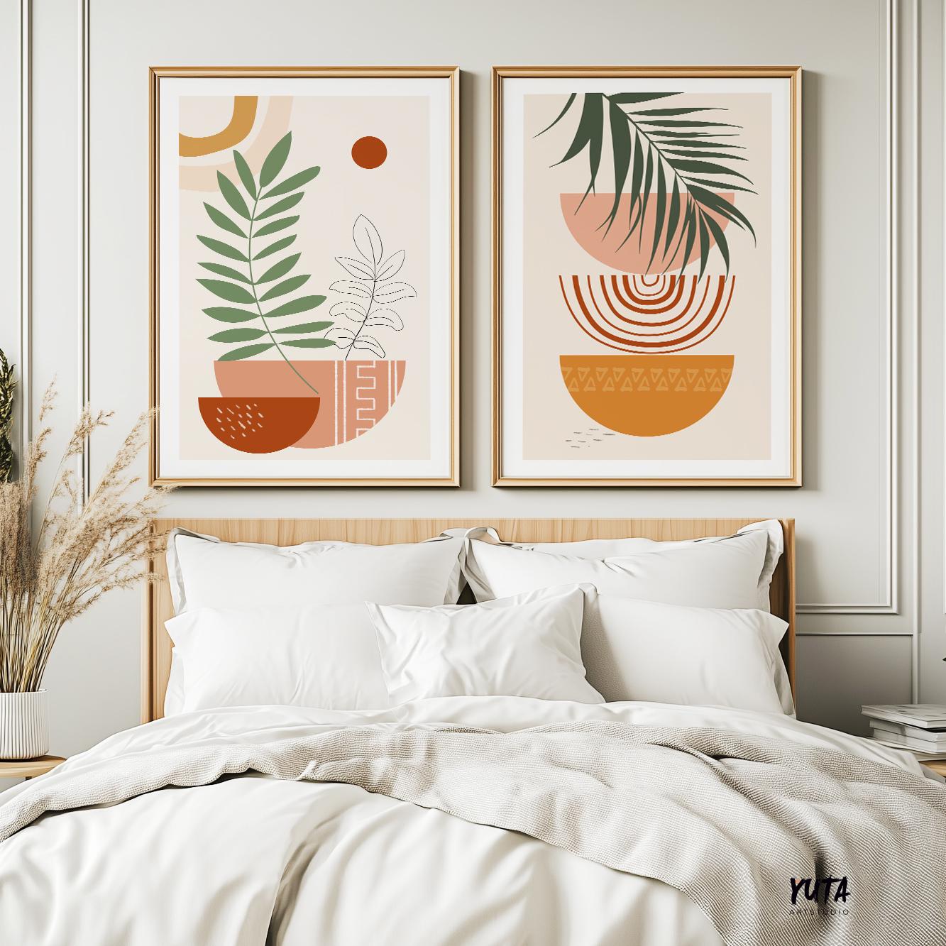 Boho botanical wall art – abstract modern posters for bedroom, living room, or entryway.