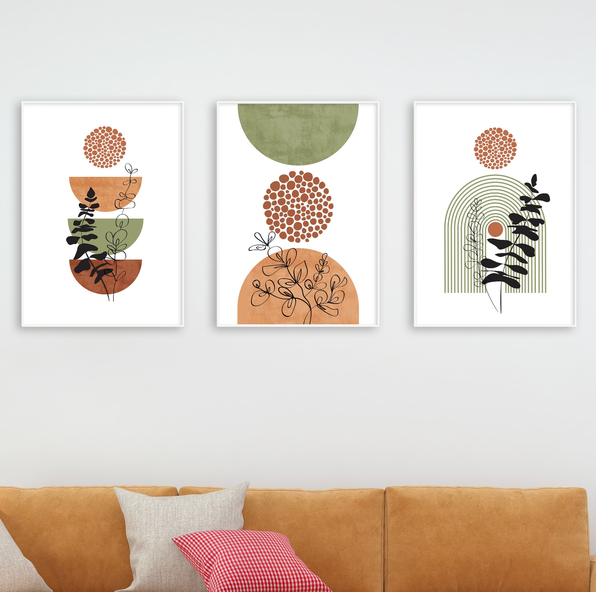 Warm earthy palette meets minimal plant forms and geometric compositions.

