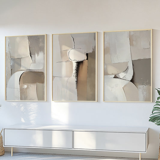 Earth Tone Abstract Set of 3 – Minimalist Nordic Beige Brown Art (USA)