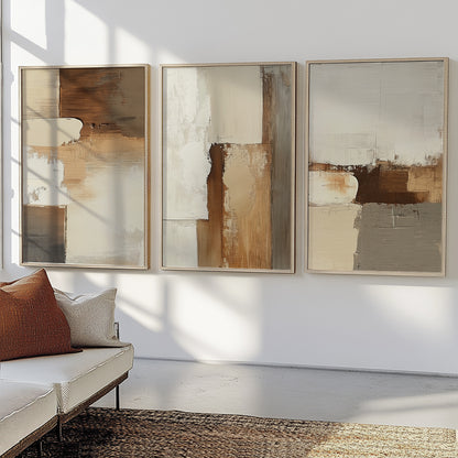 Neutral Earth Tone Set of 3 – Terracotta Beige Minimalist Art (USA)
