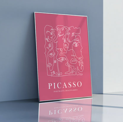 Extra large Picasso-style print in pink pastel shades for minimalist bedroom walls.