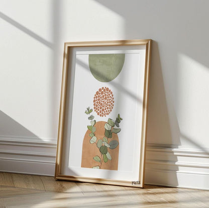 Green pastel boho decor print for Scandi-style and mid-century modern interiors.