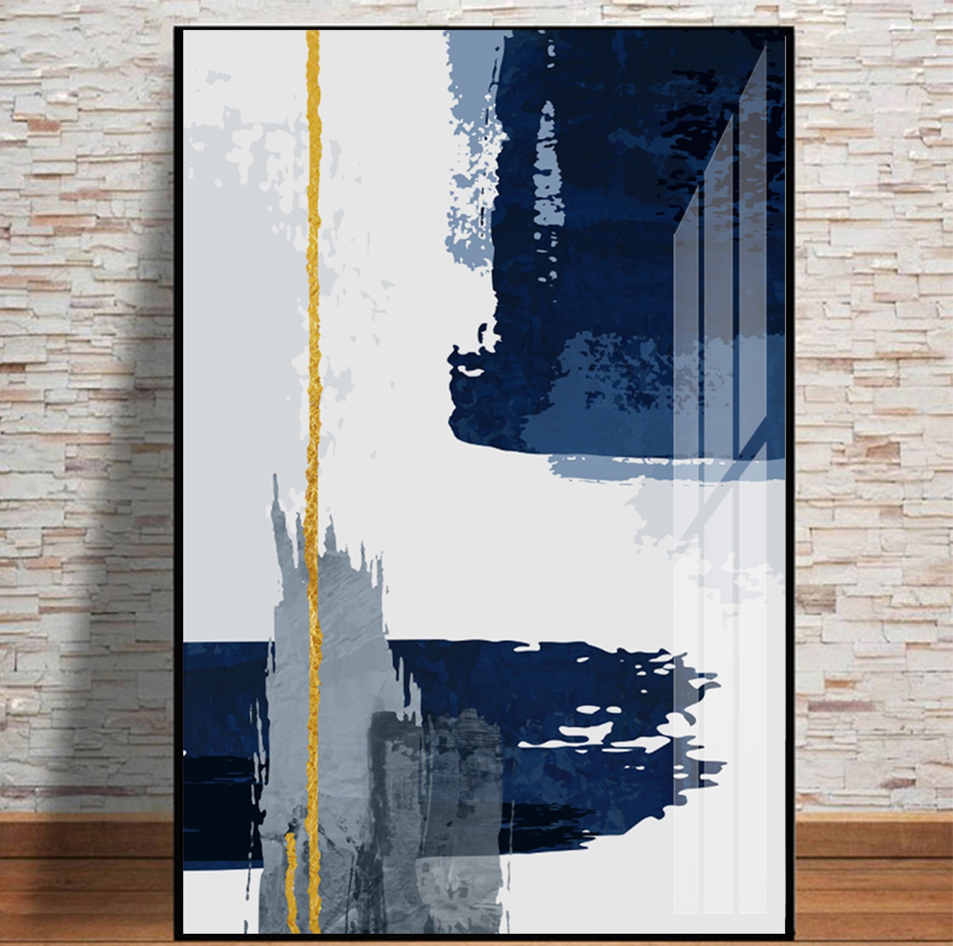 Navy Blue Abstract Print Set of 2 Minimalist Wall Art, Stroke Modern Scandinavian Large Canvas Art. Livingroom Aesthetic Posters - Abstract wall art - Digital Prints