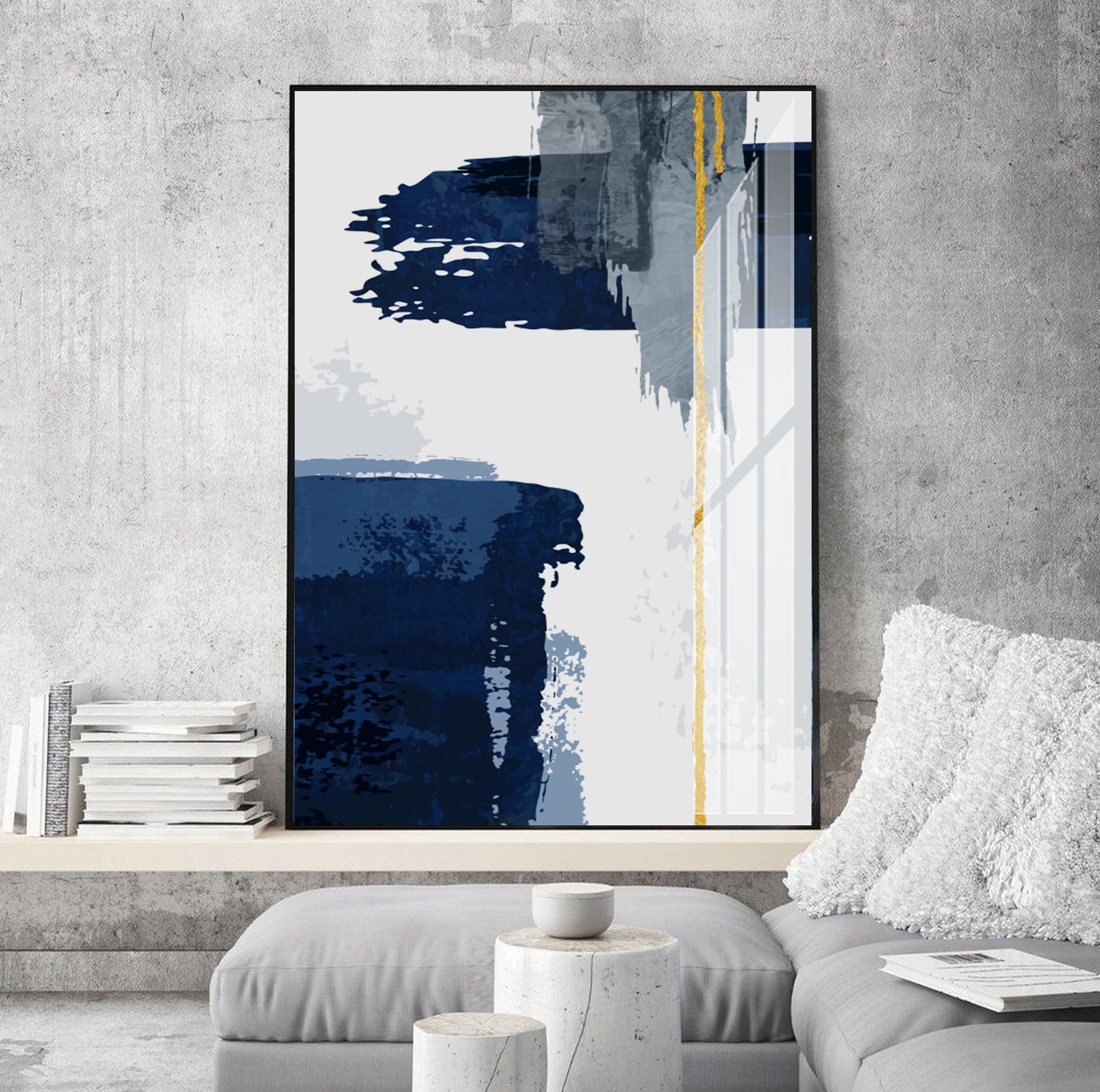 Navy Blue Abstract Print Set of 2 Minimalist Wall Art, Stroke Modern Scandinavian Large Canvas Art. Livingroom Aesthetic Posters - Abstract wall art - Digital Prints