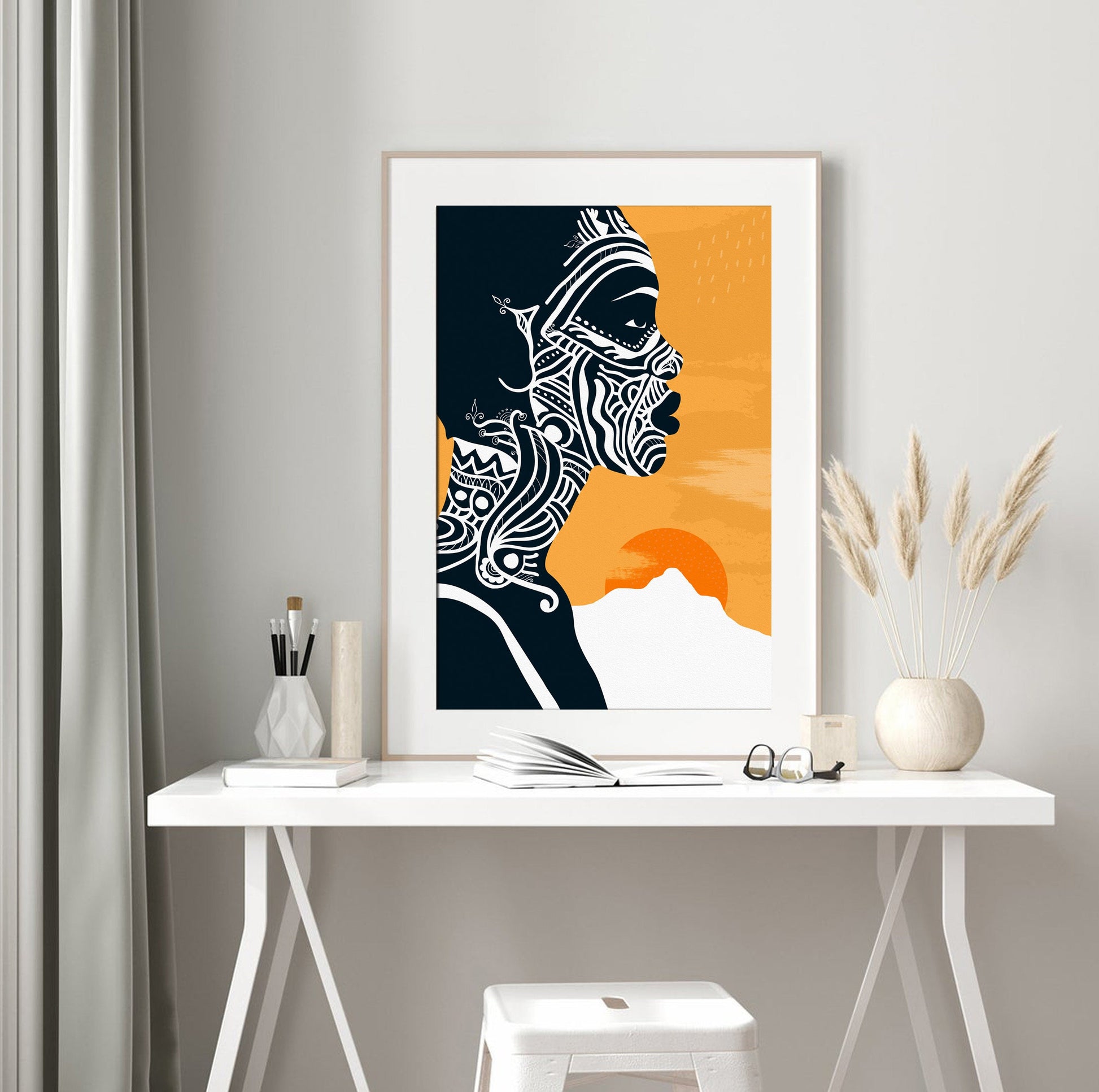 Modern african american art. Black woman portrait. Contemporary tribal african wall art. Abstract minimalist female poster - African wall art - Digital Prints