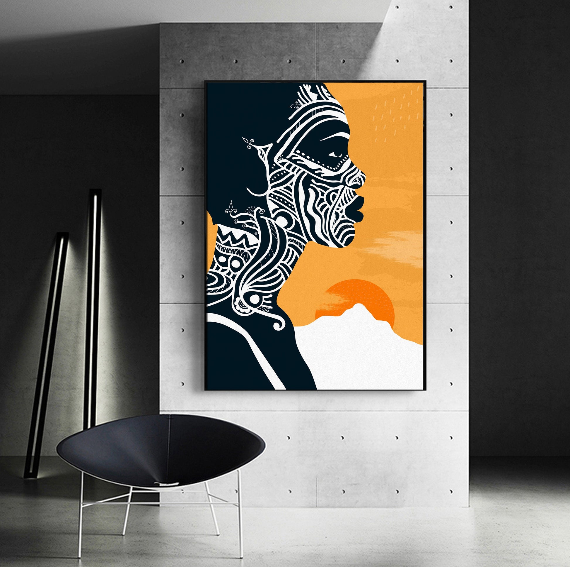 Modern african american art. Black woman portrait. Contemporary tribal african wall art. Abstract minimalist female poster - African wall art - Digital Prints