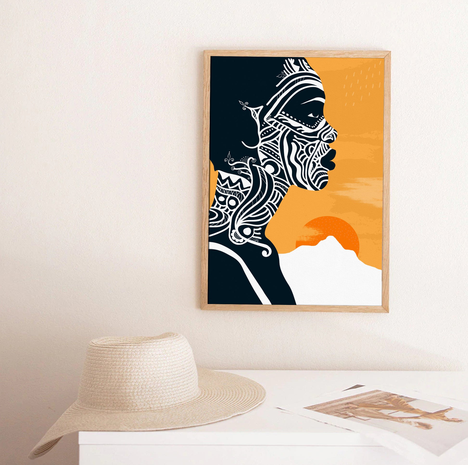 Modern african american art. Black woman portrait. Contemporary tribal african wall art. Abstract minimalist female poster - African wall art - Digital Prints