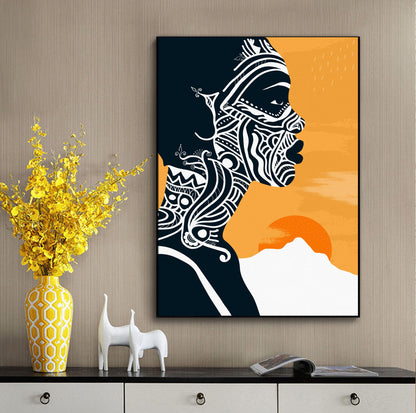 Modern african american art. Black woman portrait. Contemporary tribal african wall art. Abstract minimalist female poster - African wall art - Digital Prints