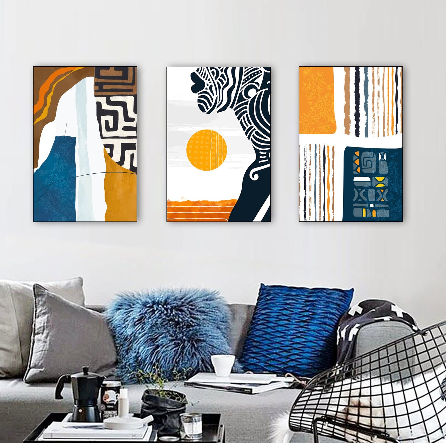 Modern african wall art set of 3 print. Abstract black woman gallery wall set, minimalist above bed africa art, aesthetic room decor - African wall art - Digital Prints