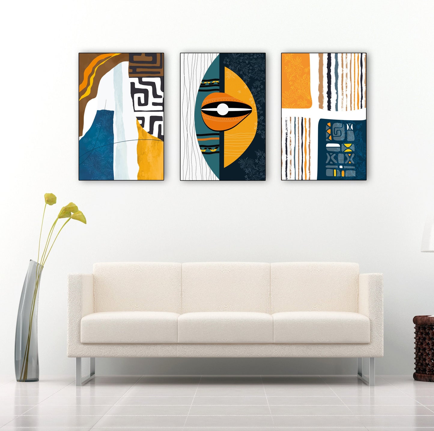 Modern african american art gallery wall set of 3 prints. Abstract colorful tribal ornament decor, minimalist bright triptych for home gift - African wall art - Digital Prints