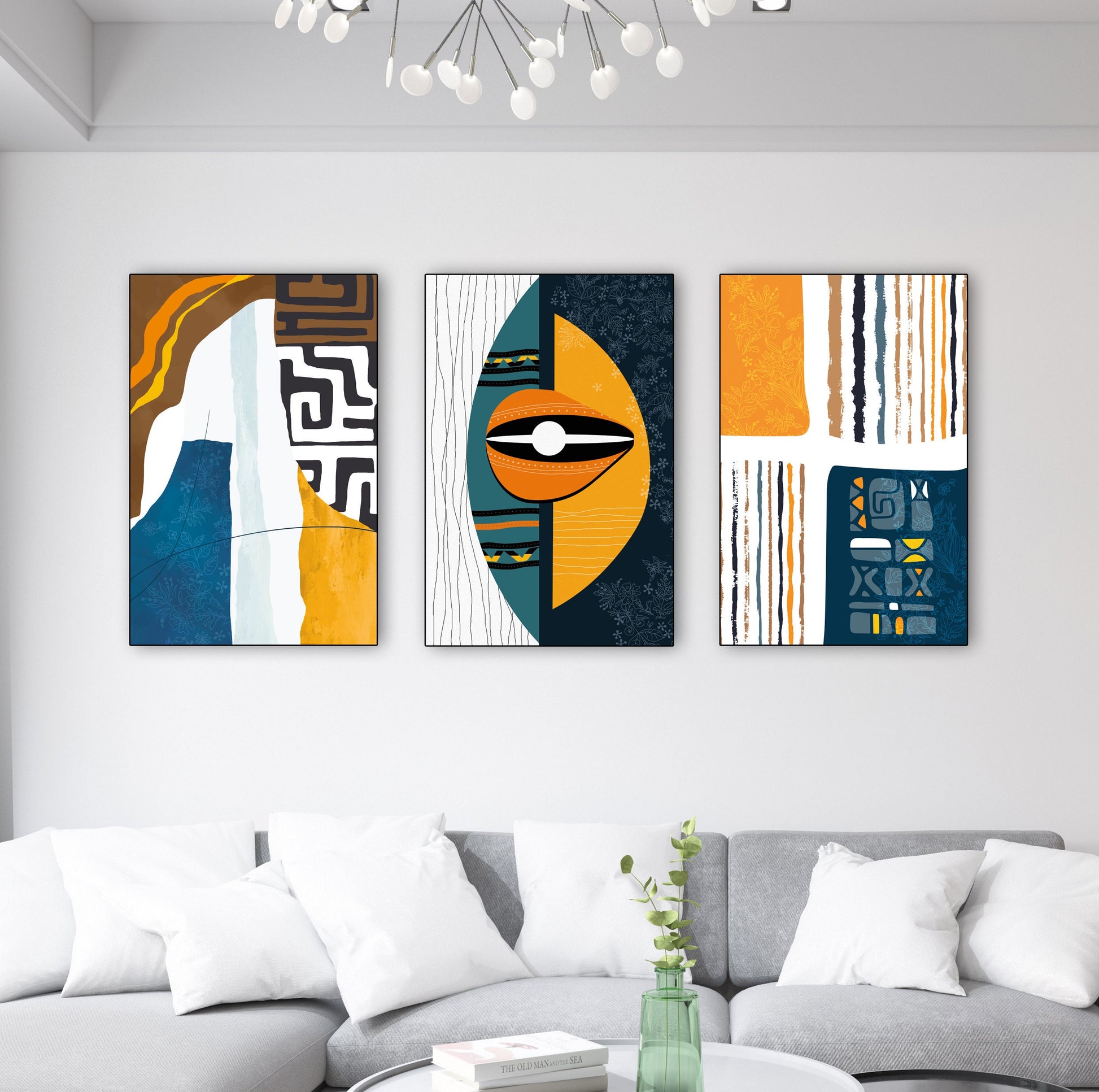 Modern african american art gallery wall set of 3 prints. Abstract colorful tribal ornament decor, minimalist bright triptych for home gift - African wall art - Digital Prints