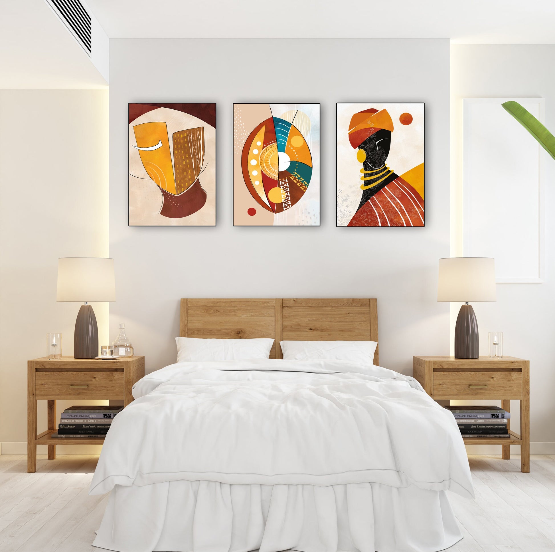 Colorful abstract ethnic africa wall art set of 3 prints, Black woman art large gallery wall set. Modern aestetic african wall decor - African wall art - Digital Prints