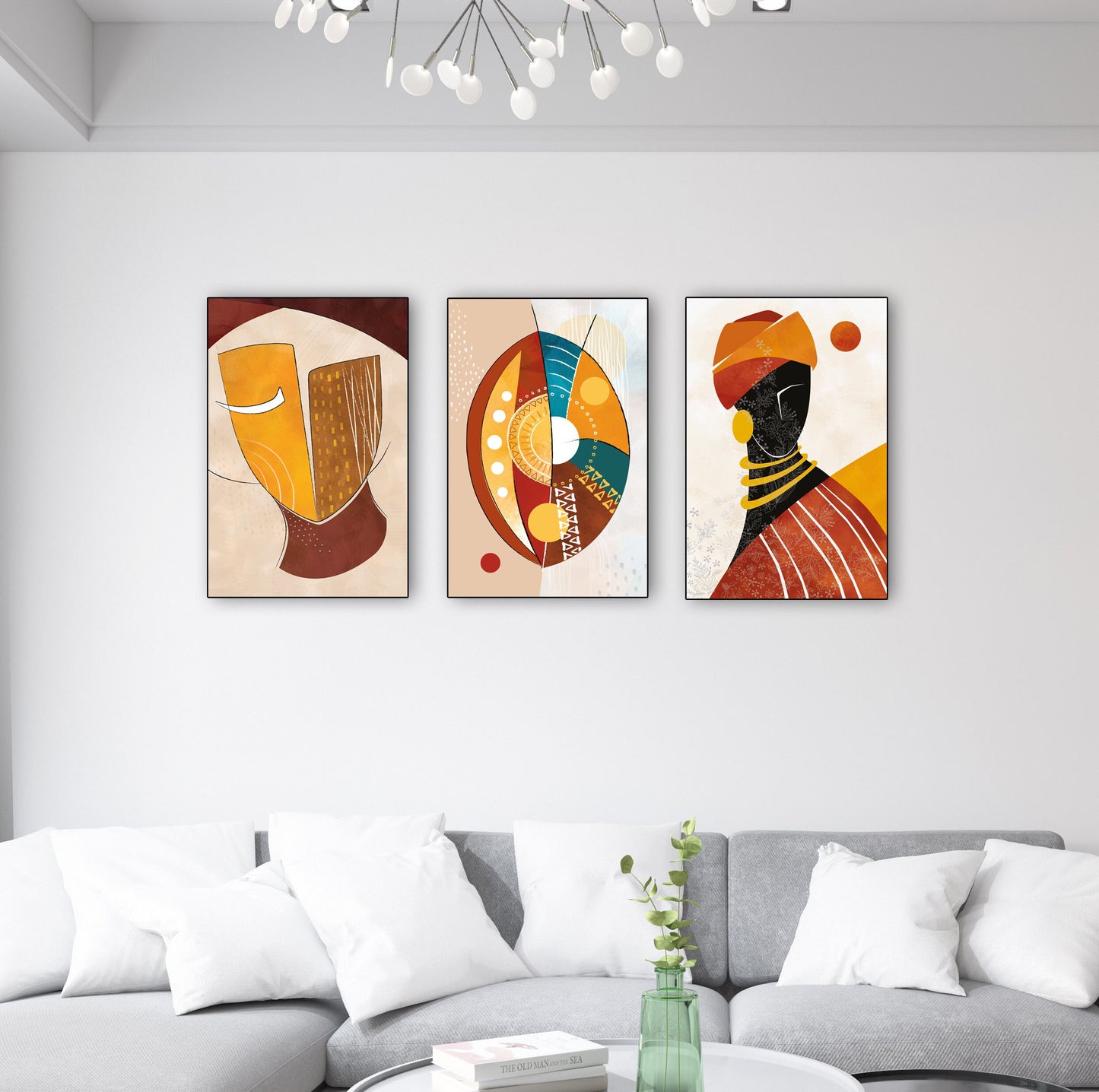 Colorful abstract ethnic africa wall art set of 3 prints, Black woman art large gallery wall set. Modern aestetic african wall decor - African wall art - Digital Prints