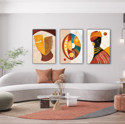 Colorful abstract ethnic africa wall art set of 3 prints, Black woman art large gallery wall set. Modern aestetic african wall decor - African wall art - Digital Prints