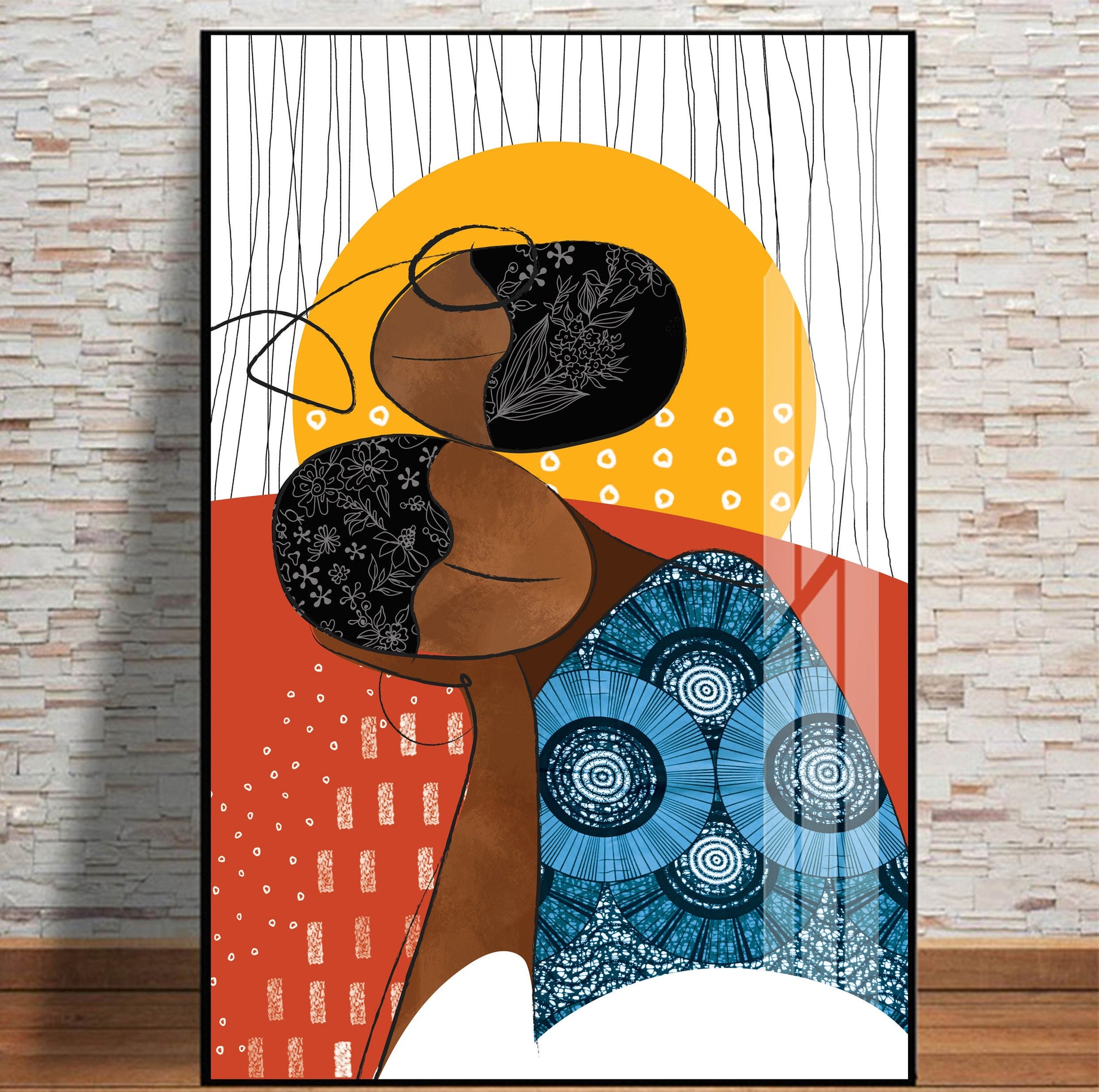 Set of 3 abstract black woman prints, vibrant ethnic art for above bed or living room wall