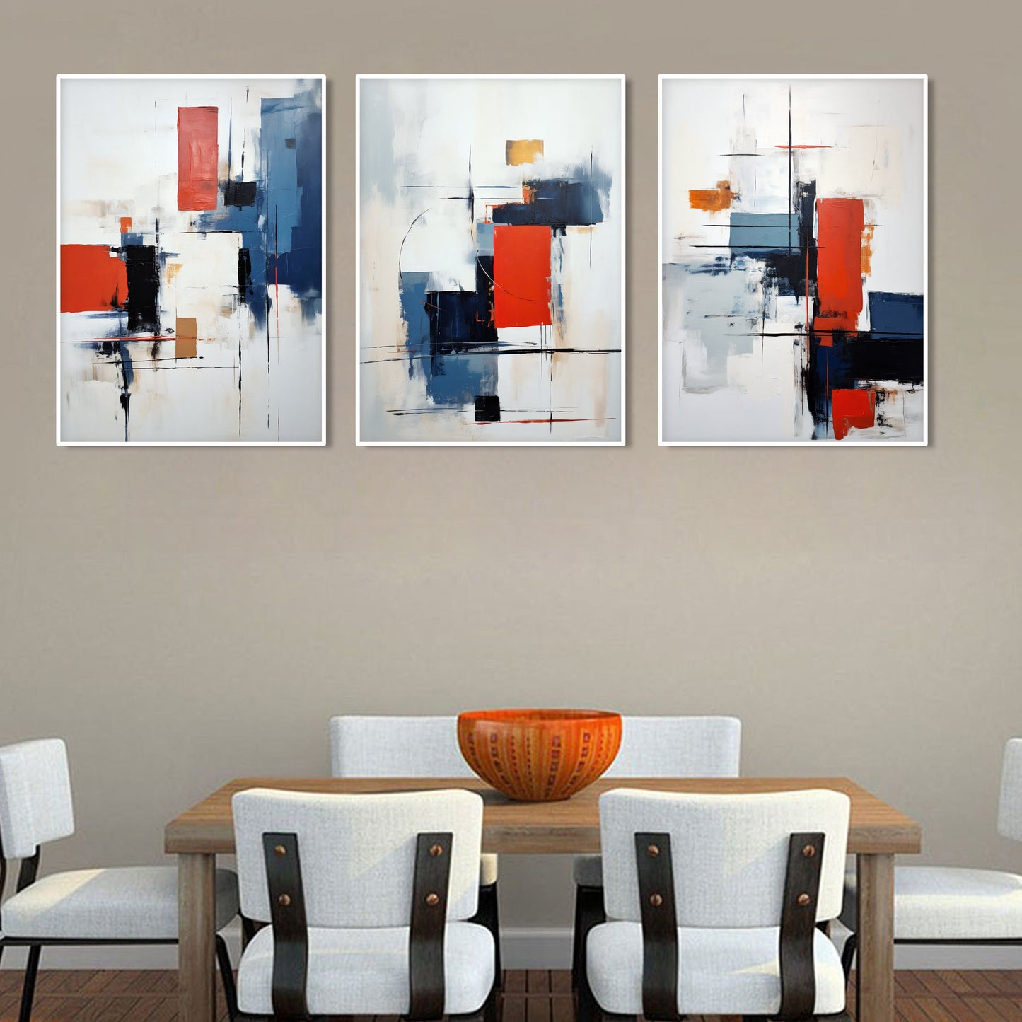 Minimalist red blue abstract art gallery wall set of 3 prints. Modern above bed decor, room decor aesthetic colorful livingroom posters - Abstract wall art - Digital Prints