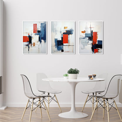 Minimalist red blue abstract art gallery wall set of 3 prints. Modern above bed decor, room decor aesthetic colorful livingroom posters - Abstract wall art - Digital Prints