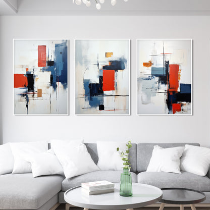 Minimalist red blue abstract art gallery wall set of 3 prints. Modern above bed decor, room decor aesthetic colorful livingroom posters - Abstract wall art - Digital Prints