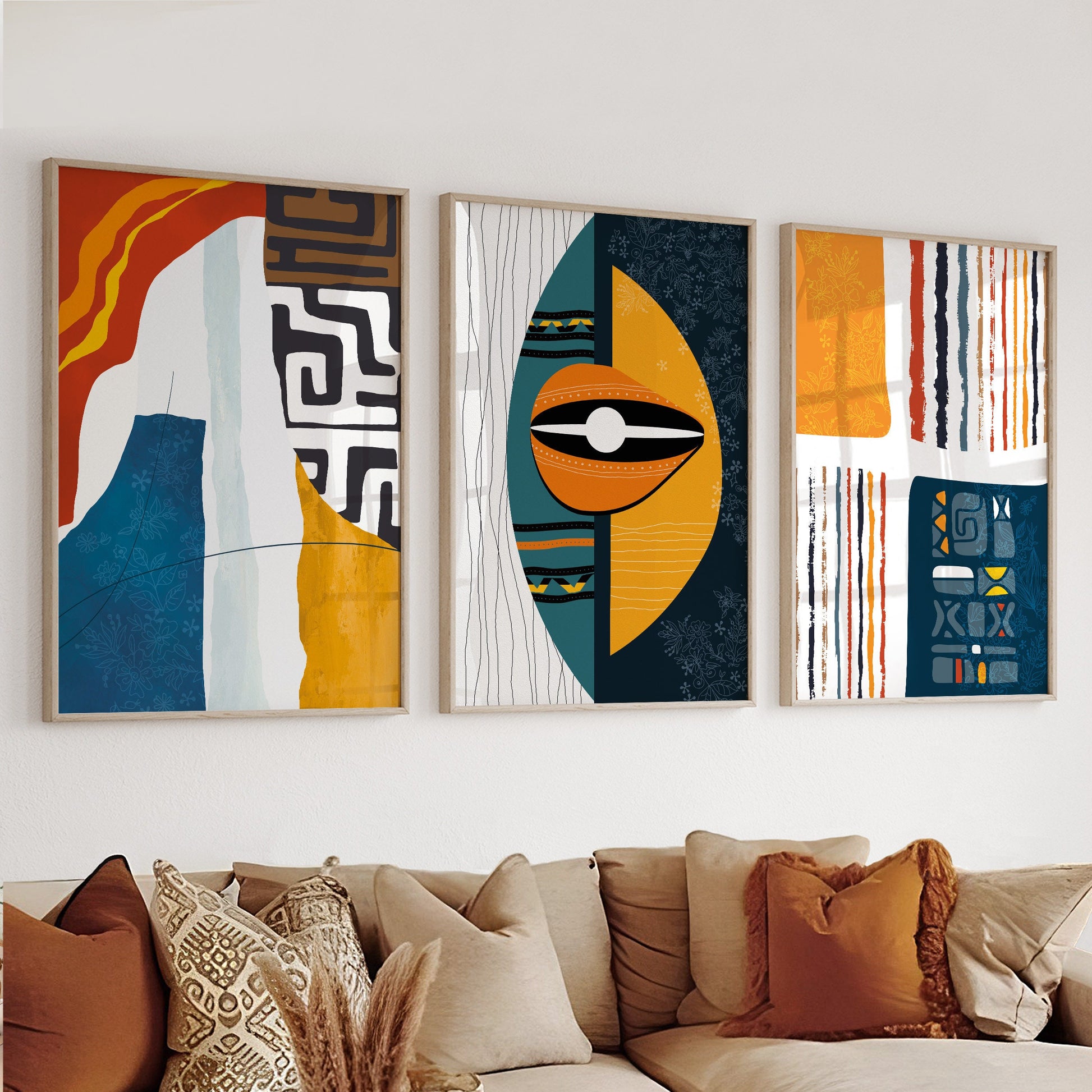 African american art set of 3 print. Abstract african art, ethnic gallery wall set. Modern colorful minimalist above bed african wall art - African wall art - Digital Prints