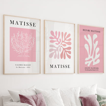 Pink Matisse set of 3 prints. Pastel minimalist gallery wall set, vintage trendy wall art, Henri Matisse print, aesthetic room decor - Mid century modern art - Digital Prints