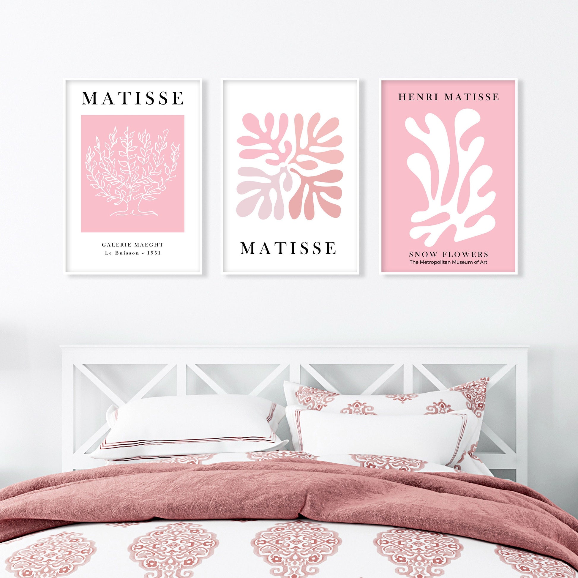 Pink Matisse set of 3 prints. Pastel minimalist gallery wall set, vintage trendy wall art, Henri Matisse print, aesthetic room decor - Mid century modern art - Digital Prints