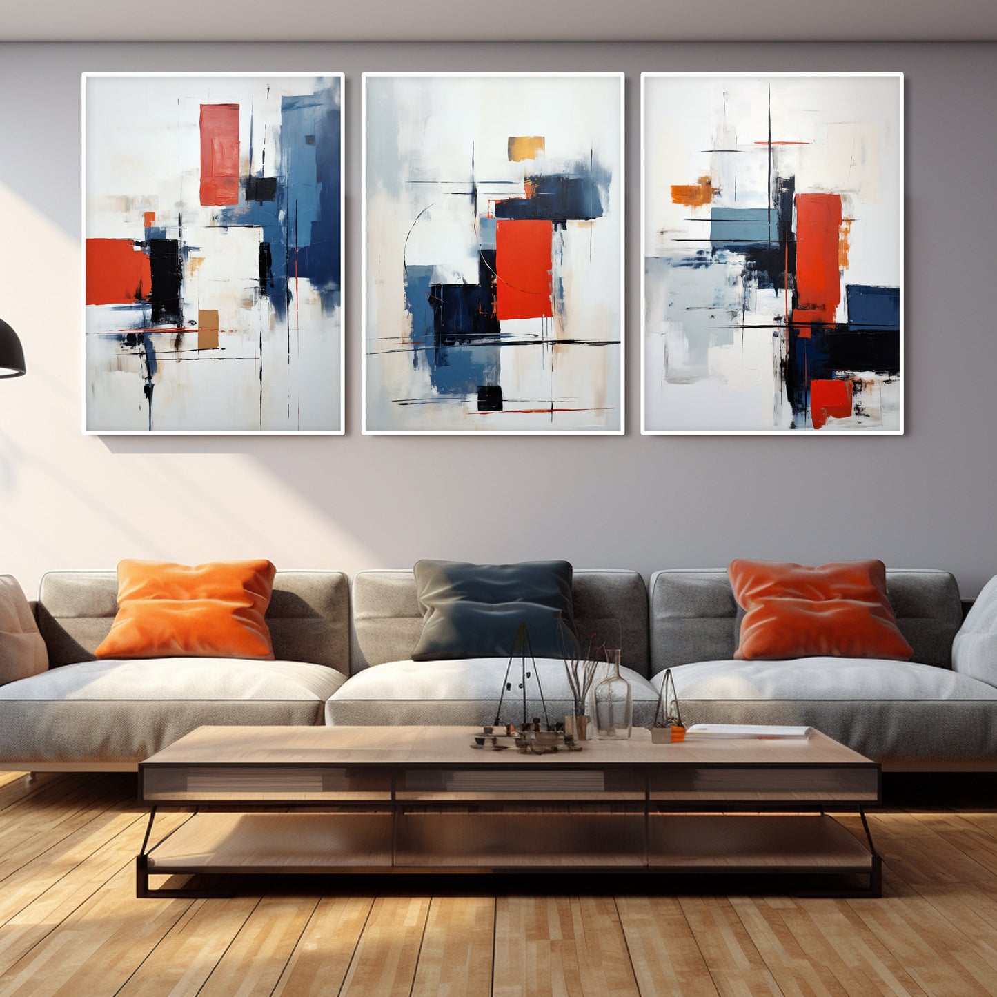 Minimalist red blue abstract art gallery wall set of 3 prints. Modern above bed decor, room decor aesthetic colorful livingroom posters - Abstract wall art - Digital Prints