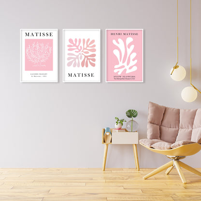 Pink Matisse set of 3 prints. Pastel minimalist gallery wall set, vintage trendy wall art, Henri Matisse print, aesthetic room decor - Mid century modern art - Digital Prints