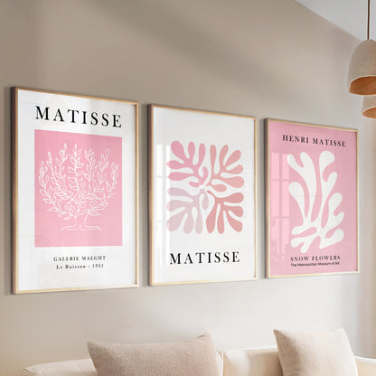 Pink Matisse set of 3 prints. Pastel minimalist gallery wall set, vintage trendy wall art, Henri Matisse print, aesthetic room decor - Mid century modern art - Digital Prints