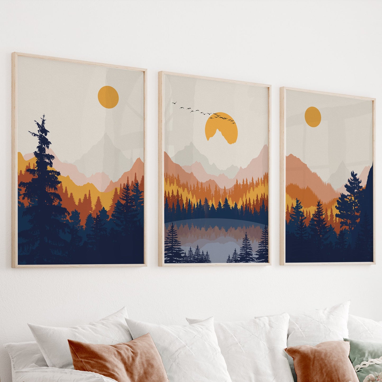 Colorful mountains wall art set of 3 prints, Mid century modern nordic poster, gallery wall set, apertment decor, home large wall art prints - Mountain wall art - Digital Prints