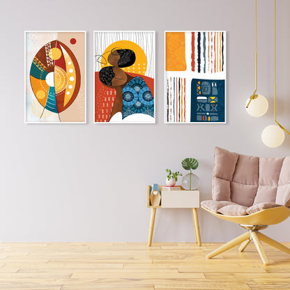 Minimalist African American wall art, set of 3 colorful prints for dining room or office decor