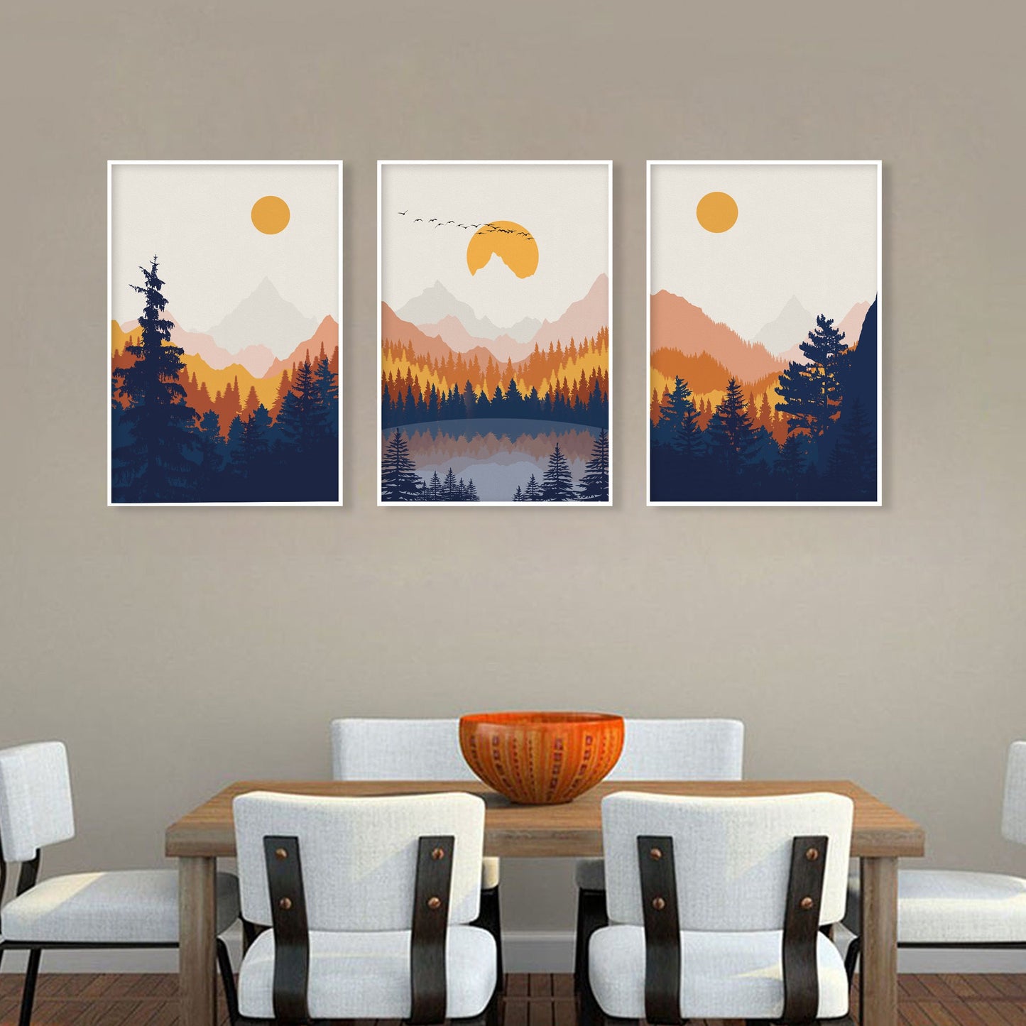 Colorful mountains wall art set of 3 prints, Mid century modern nordic poster, gallery wall set, apertment decor, home large wall art prints - Mountain wall art - Digital Prints