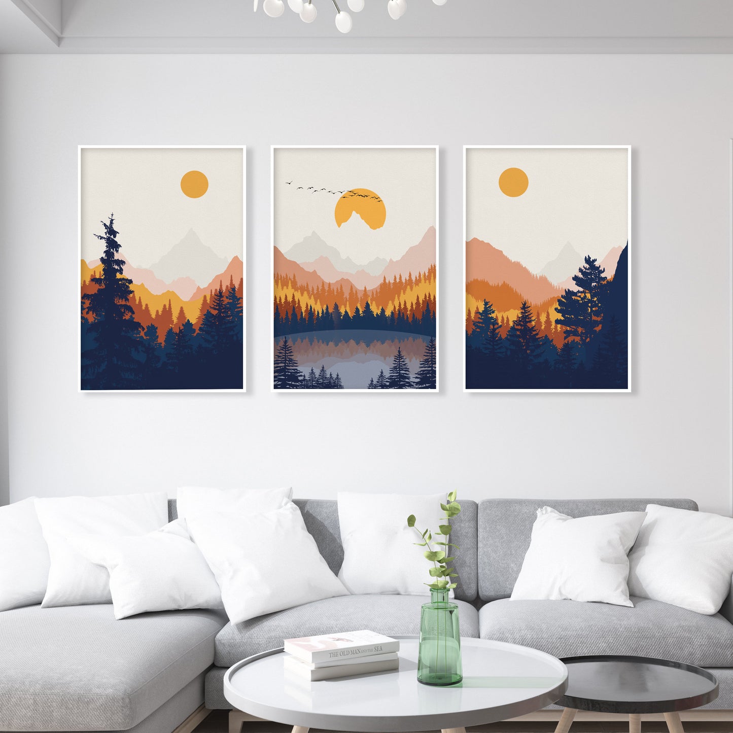 Colorful mountains wall art set of 3 prints, Mid century modern nordic poster, gallery wall set, apertment decor, home large wall art prints - Mountain wall art - Digital Prints