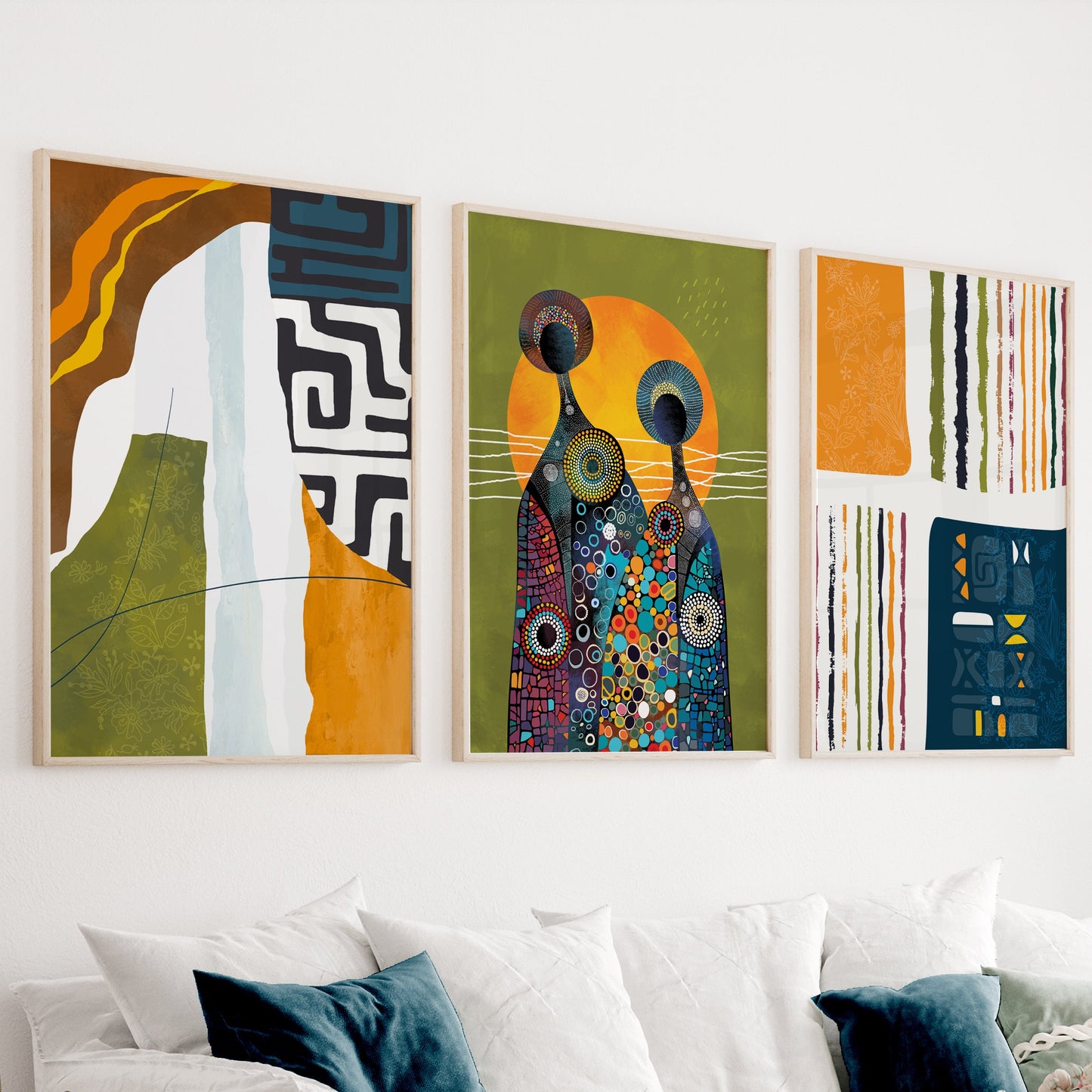 African american art gallery wall set of 3 print. Abstract ethnic posters. Modern extra large colorful minimalist above bed african wall art - African wall art - Digital Prints