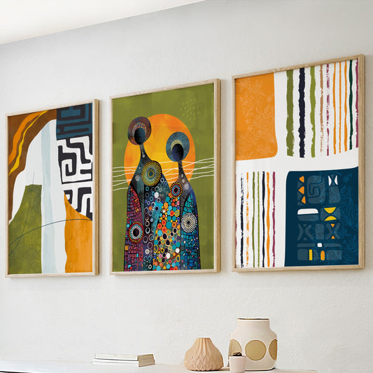 African american art gallery wall set of 3 print. Abstract ethnic posters. Modern extra large colorful minimalist above bed african wall art - African wall art - Digital Prints