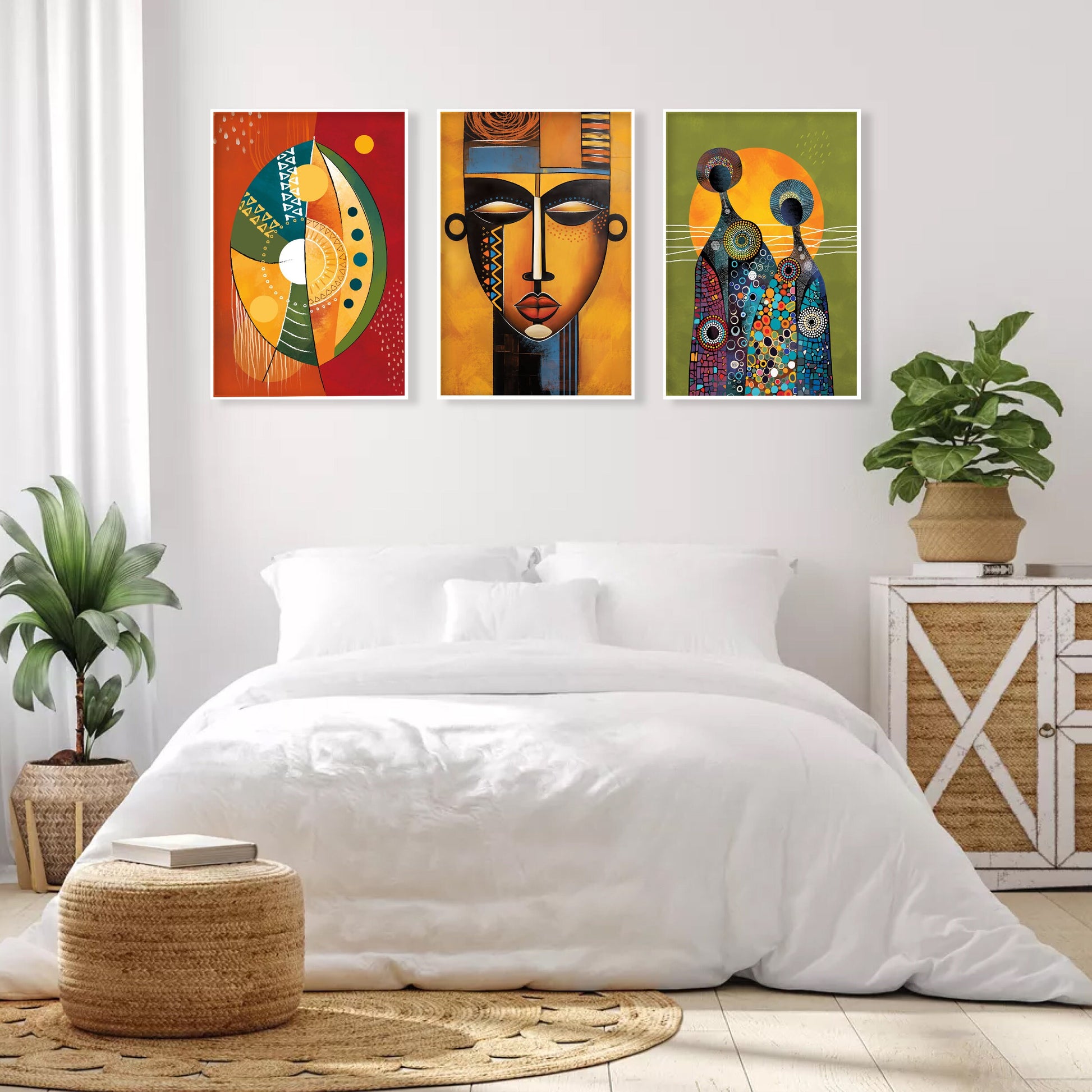 Colorful african art set of 3 print. Abstract ethnic gallery wall set. Modern vibrant apartment decor, home gift idea - African wall art - Digital Prints