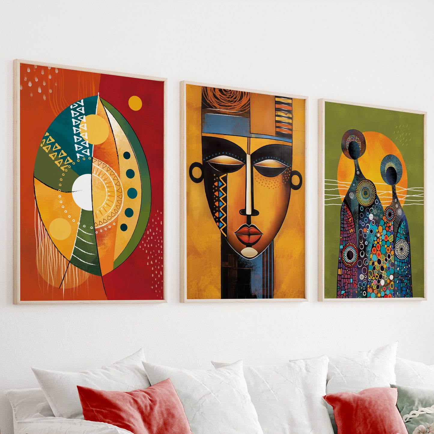 Colorful african art set of 3 print. Abstract ethnic gallery wall set. Modern vibrant apartment decor, home gift idea - African wall art - Digital Prints