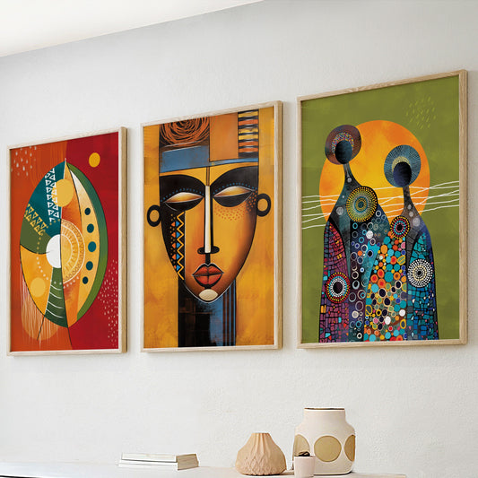 Colorful african art set of 3 print. Abstract ethnic gallery wall set. Modern vibrant apartment decor, home gift idea - African wall art - Digital Prints