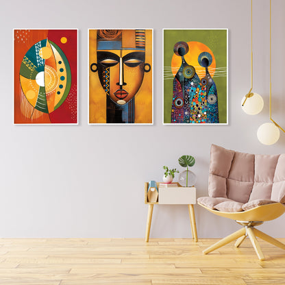 Colorful african art set of 3 print. Abstract ethnic gallery wall set. Modern vibrant apartment decor, home gift idea - African wall art - Digital Prints