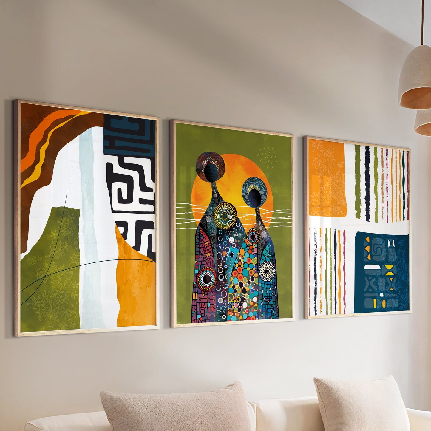 African american art gallery wall set of 3 print. Abstract ethnic posters. Modern extra large colorful minimalist above bed african wall art - African wall art - Digital Prints