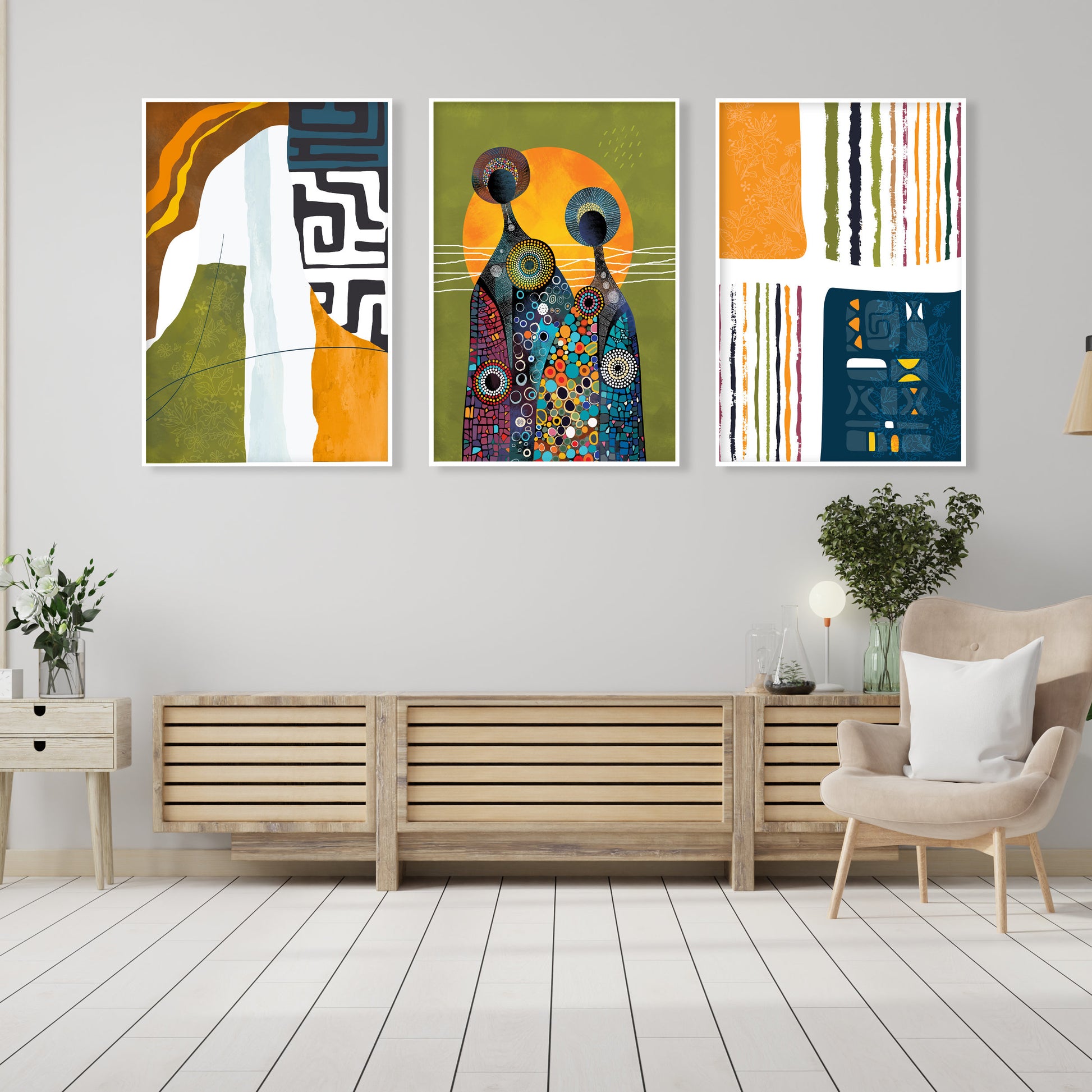 African american art gallery wall set of 3 print. Abstract ethnic posters. Modern extra large colorful minimalist above bed african wall art - African wall art - Digital Prints