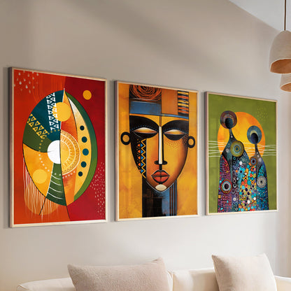 Colorful african art set of 3 print. Abstract ethnic gallery wall set. Modern vibrant apartment decor, home gift idea - African wall art - Digital Prints