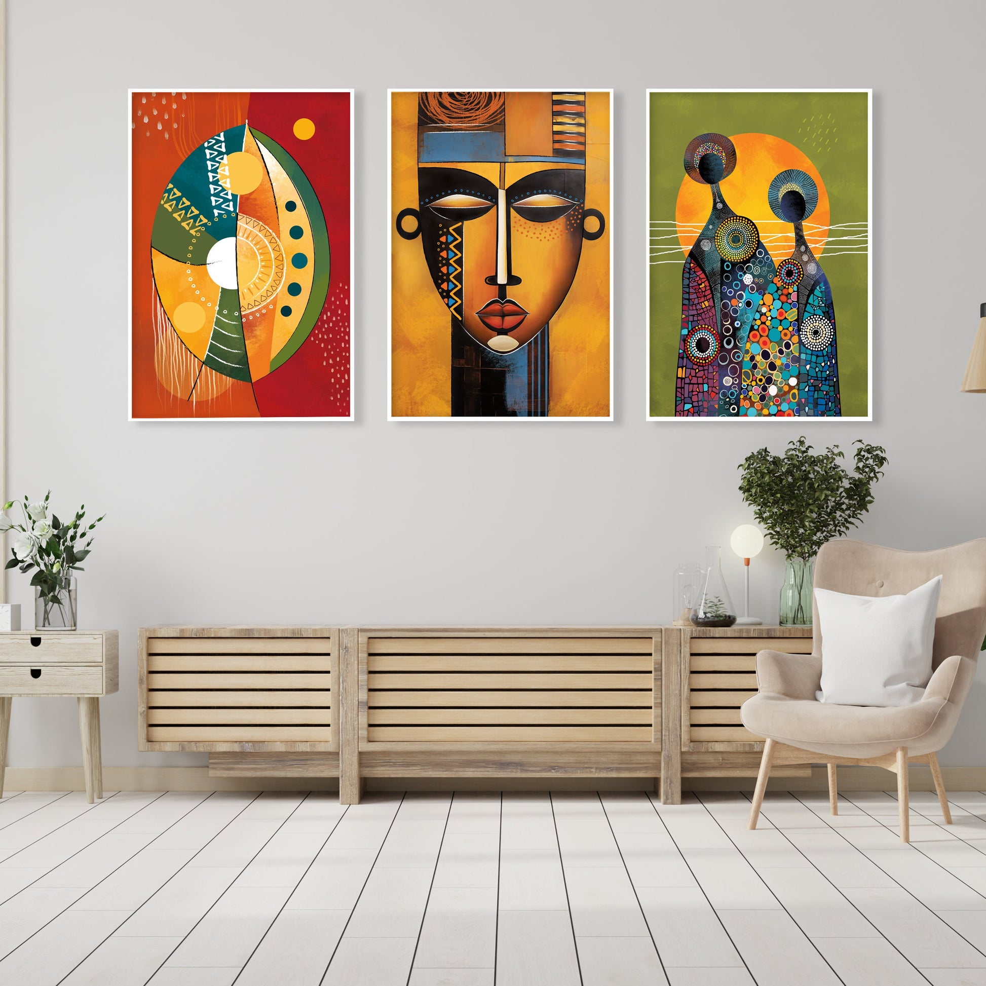 Colorful african art set of 3 print. Abstract ethnic gallery wall set. Modern vibrant apartment decor, home gift idea - African wall art - Digital Prints