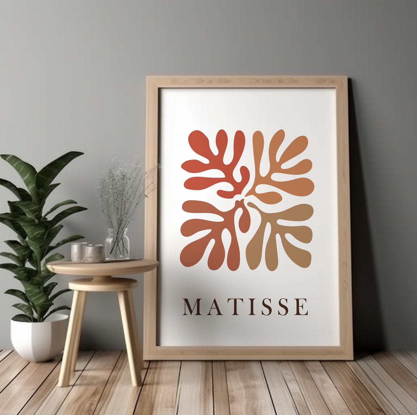 Terracotta Matisse Print, Extra Large Trendy Abstract Botanical Drawing, Minimalist Mid century Bedroom, Living Room Art - - Digital Prints