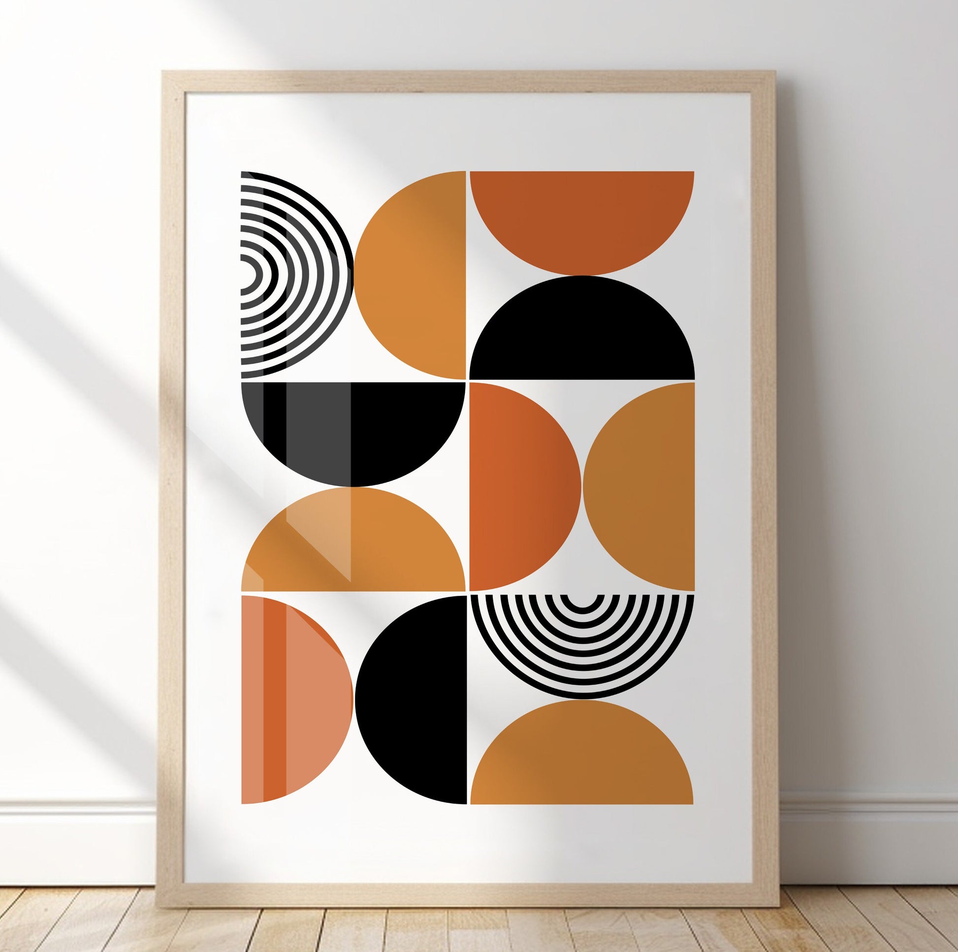 Modern minimalist boho print, large Bauhause style trendy abstract drawing, orange black mid century bedroom, living room art - - Digital Prints