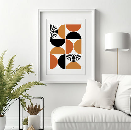 Modern minimalist boho print, large Bauhause style trendy abstract drawing, orange black mid century bedroom, living room art - - Digital Prints