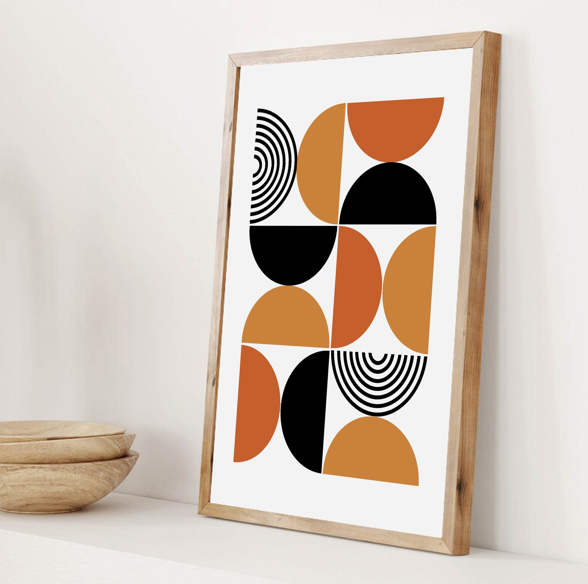 Modern minimalist boho print, large Bauhause style trendy abstract drawing, orange black mid century bedroom, living room art - - Digital Prints