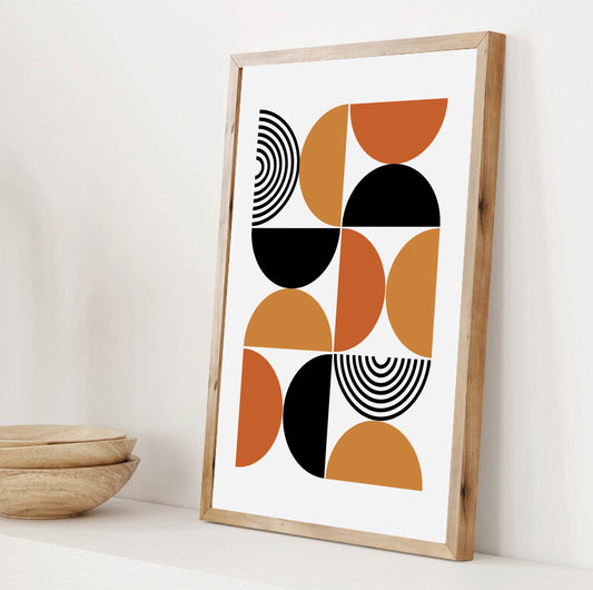 Modern minimalist boho print, large Bauhause style trendy abstract drawing, orange black mid century bedroom, living room art - - Digital Prints