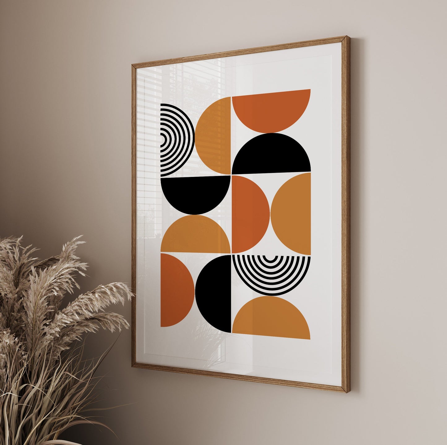 Modern minimalist boho print, large Bauhause style trendy abstract drawing, orange black mid century bedroom, living room art - - Digital Prints